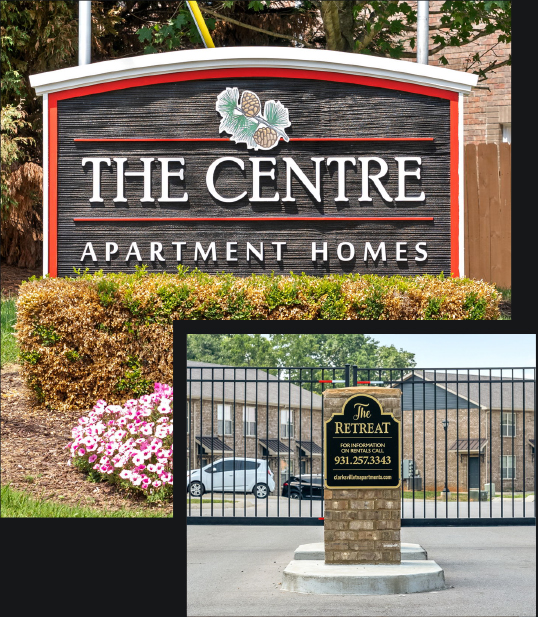 A photo of the sign at The Center Apartment Homes and The Retreat - Maynard Rentals - Clarksville, TN.